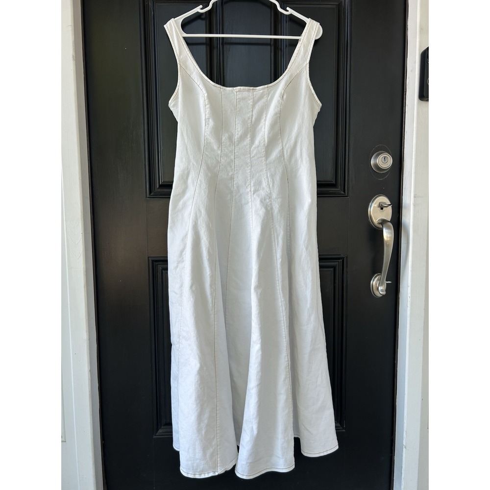Petal & Pup Una Midi Dress Large White Cotton Contrast Stitching A-Line EUC